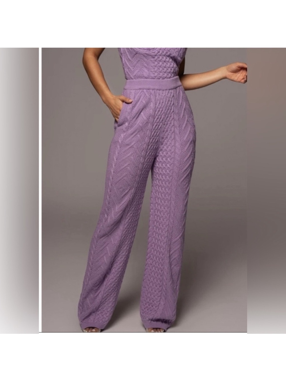 NWT jluxlabel Lavender Cable-Knit Wide-Leg Pants